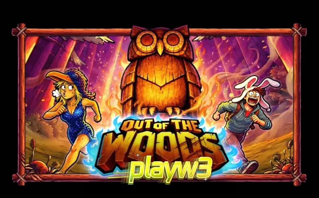 Tampilan visual slot Out of the Woods dengan tema hutan dan karakter hewan unik.
